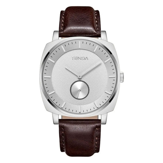 Trnda Men's Stainless Steel Square Watch, Brown Leather | Trn45s by TRNDA