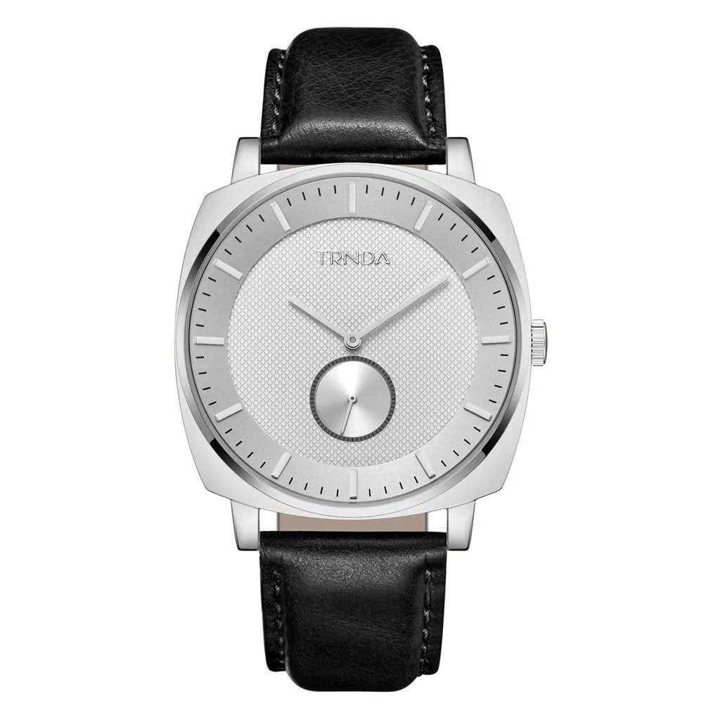 Trnda Men's Stainless Steel Watch, Black Leather Band | Tr45s by TRNDA