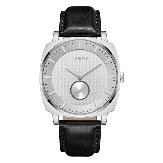 Trnda Men's Stainless Steel Watch, Black Leather Band | Tr45s by TRNDA