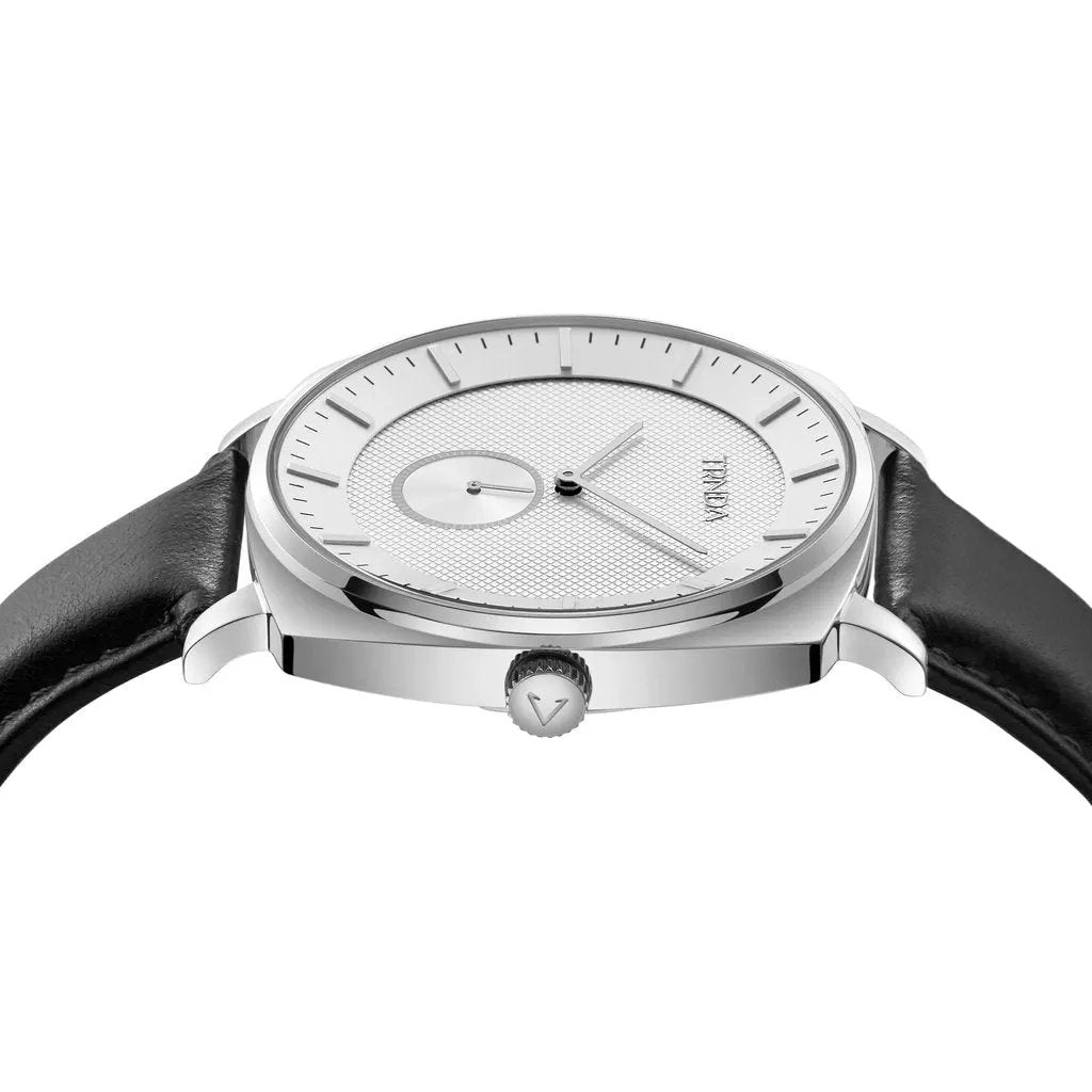 Trnda Men's Stainless Steel Watch, Black Leather Band | Tr45s by TRNDA