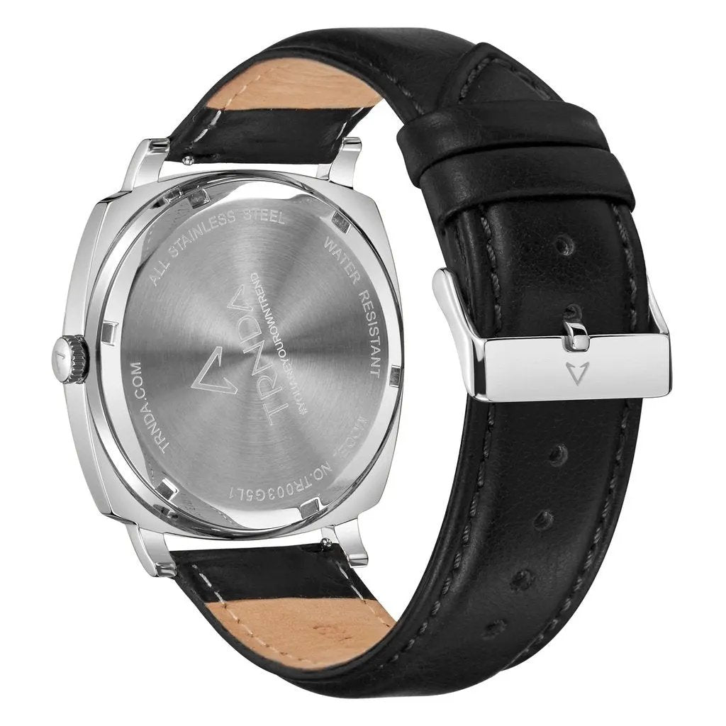 Trnda Men's Stainless Steel Watch, Black Leather Band | Tr45s by TRNDA