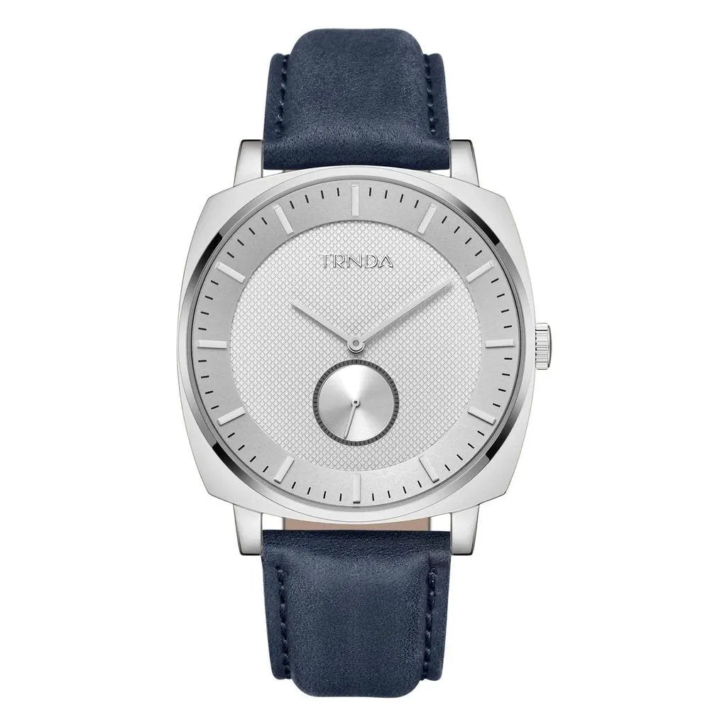 Trnda Men's Stainless Steel Square Watch, Blue Leather Band | Trd45mm by TRNDA