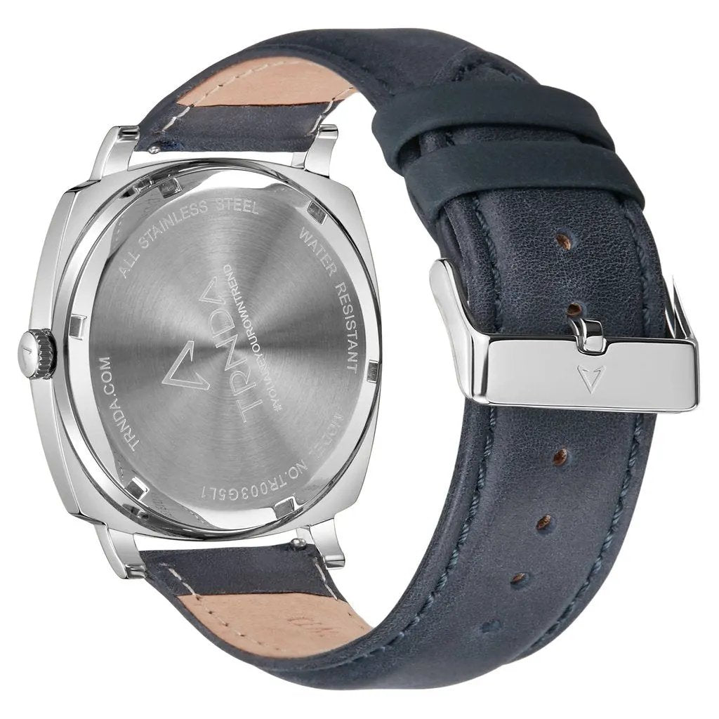 Trnda Men's Stainless Steel Square Watch, Blue Leather Band | Trd45mm by TRNDA