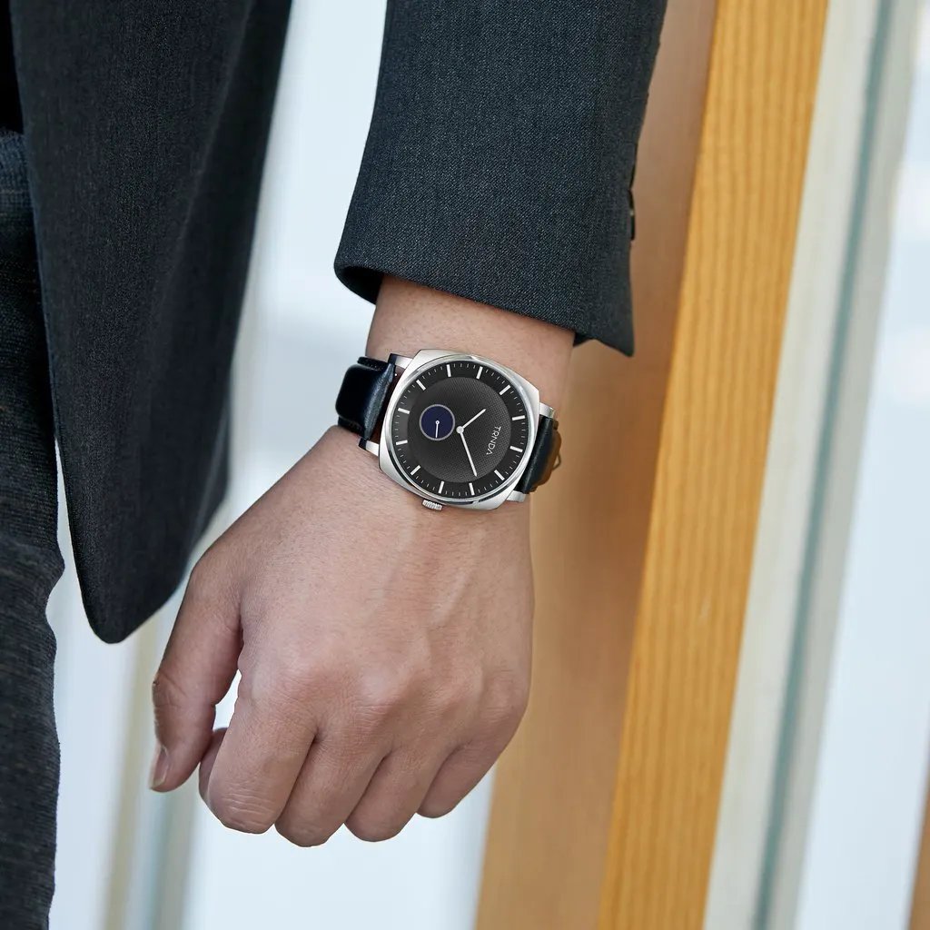 Trnda Men's Stainless Steel Watch, Black Leather Band | Trnda45mm by TRNDA