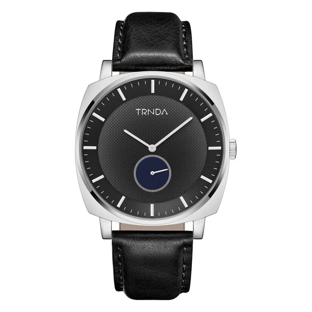 Trnda Men's Stainless Steel Watch, Black Leather Band | Trnda45mm by TRNDA