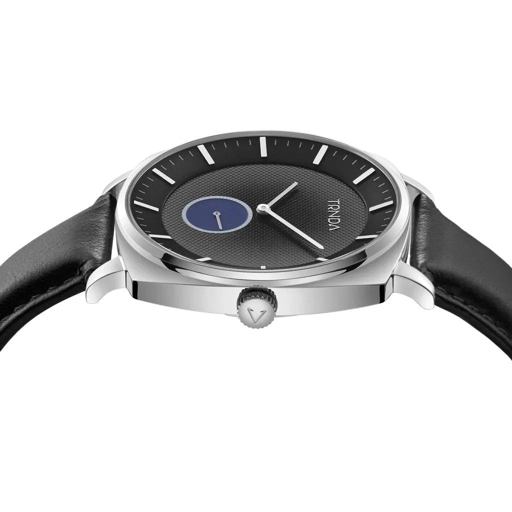 Trnda Men's Stainless Steel Watch, Black Leather Band | Trnda45mm by TRNDA