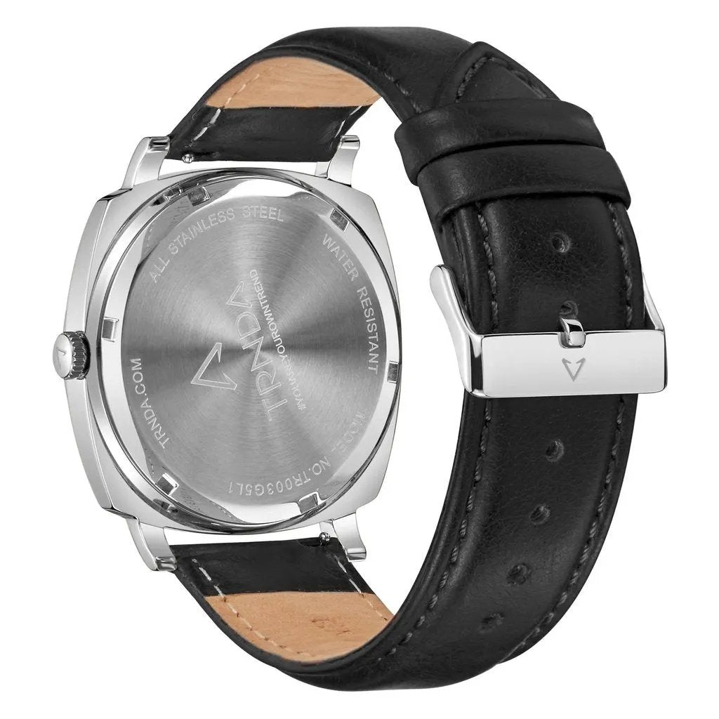 Trnda Men's Stainless Steel Watch, Black Leather Band | Trnda45mm by TRNDA