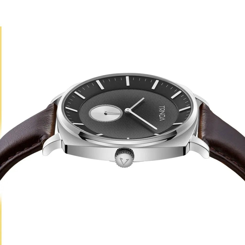 Trnda Men's Stainless Steel Watch, Brown Leather Band | Tr45mmss by TRNDA