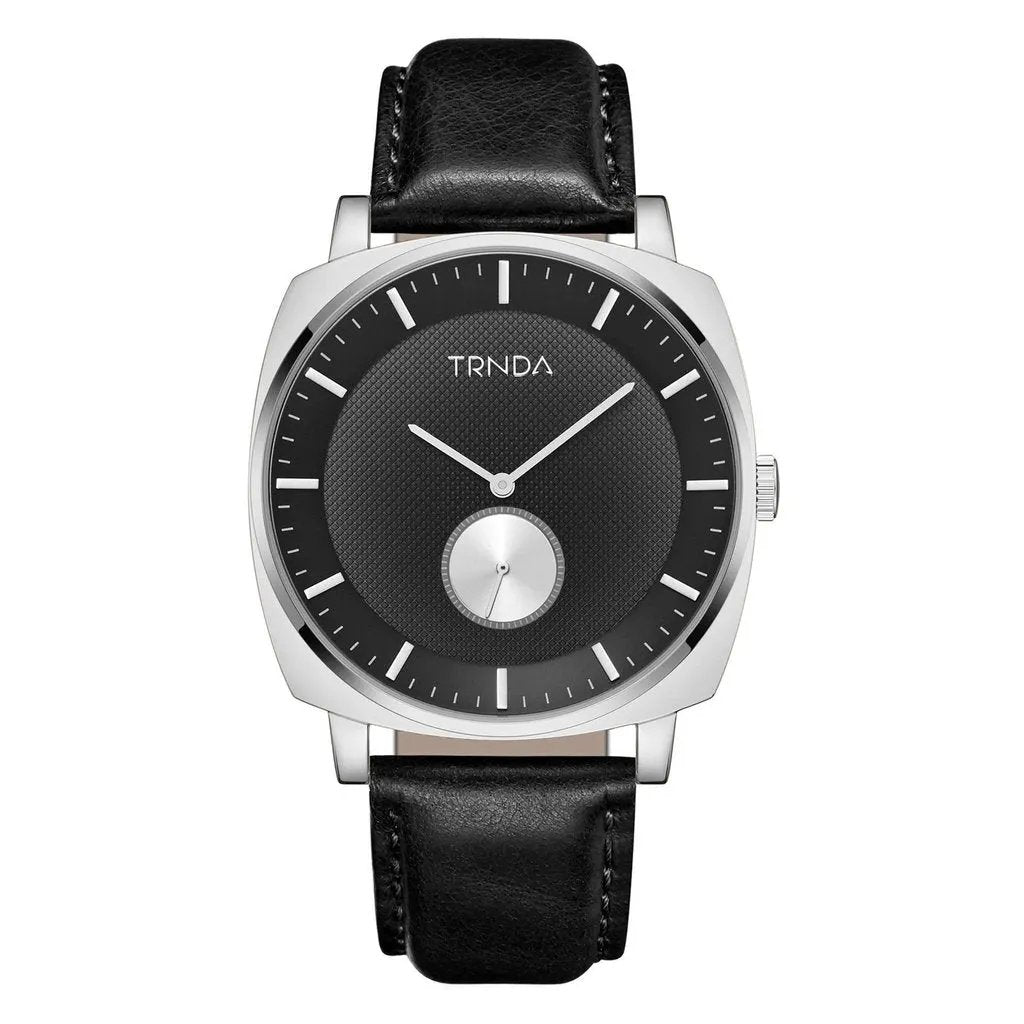 Trnda Men's Stainless Steel Watch, Black Leather Band | Trnda45mm by TRNDA