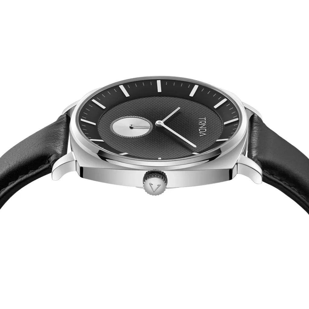 Trnda Men's Stainless Steel Watch, Black Leather Band | Trnda45mm by TRNDA