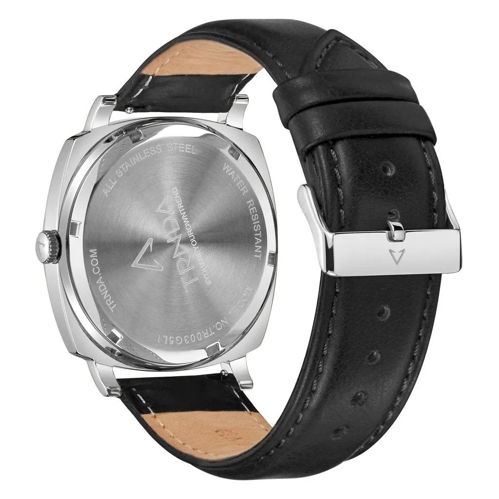 Trnda Men's Stainless Steel Watch, Black Leather Band | Trnda45mm by TRNDA