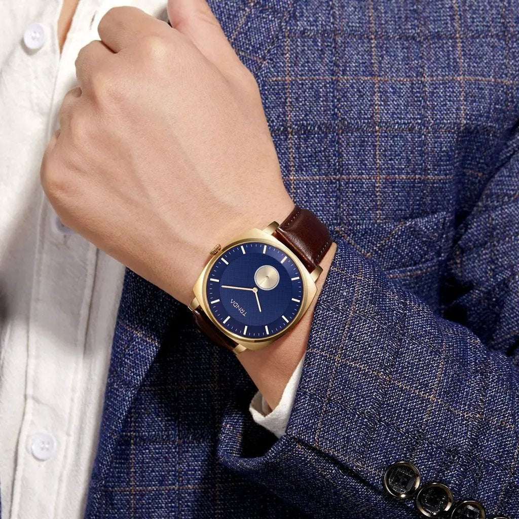 Trnda Men's Gold Stainless Steel Watch, Blue Dial | Tr45gbl by TRNDA