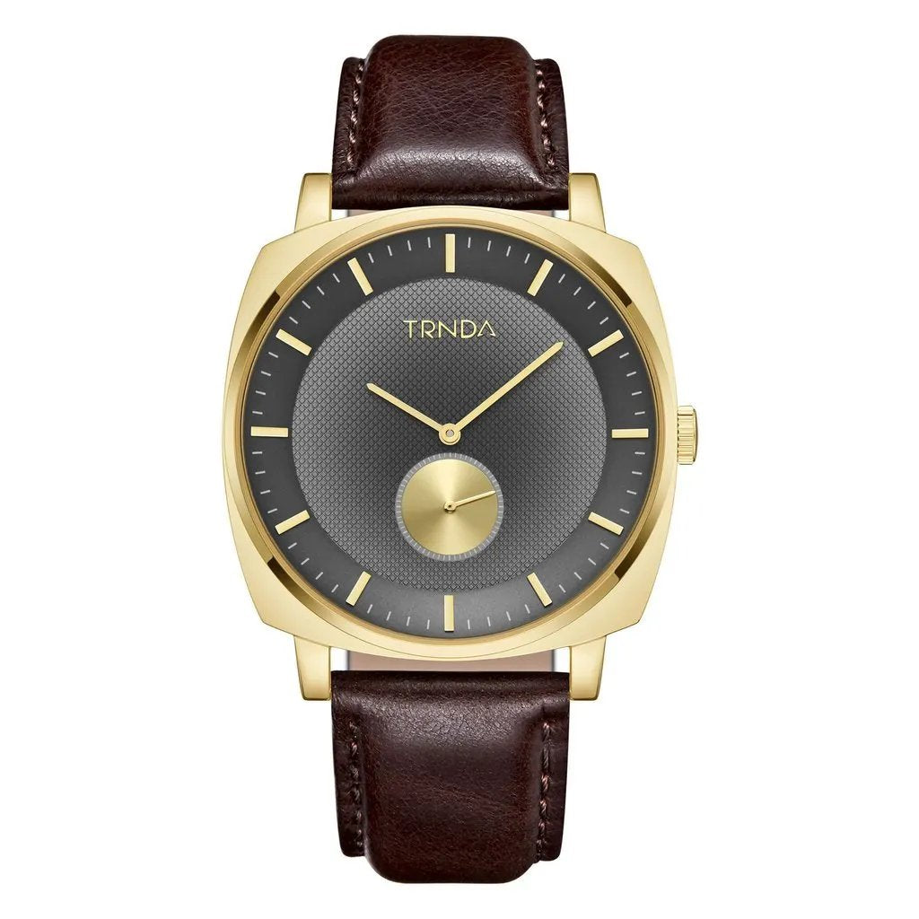 Trnda Men's Gold Stainless Steel Watch, Brown Leather | Trn-001 by TRNDA