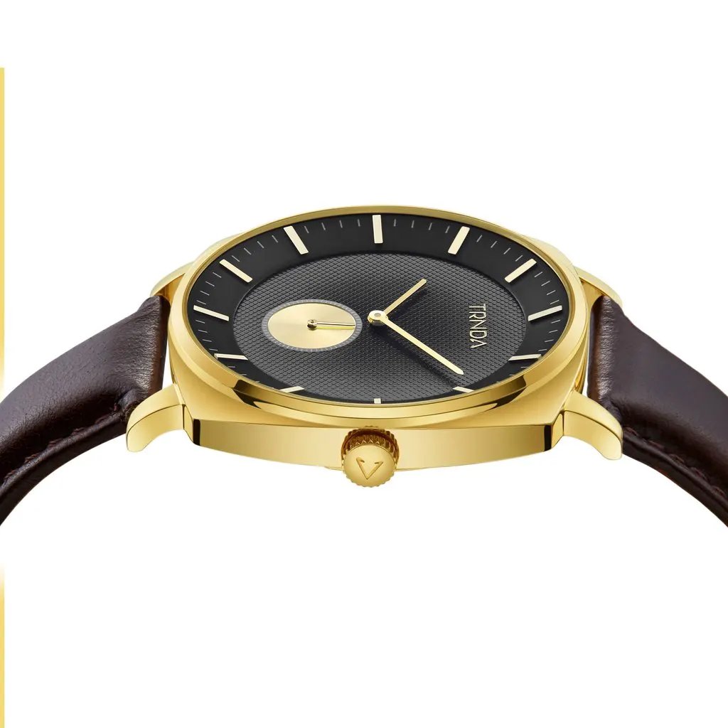 Trnda Men's Gold Stainless Steel Watch, Brown Leather | Trn-001 by TRNDA