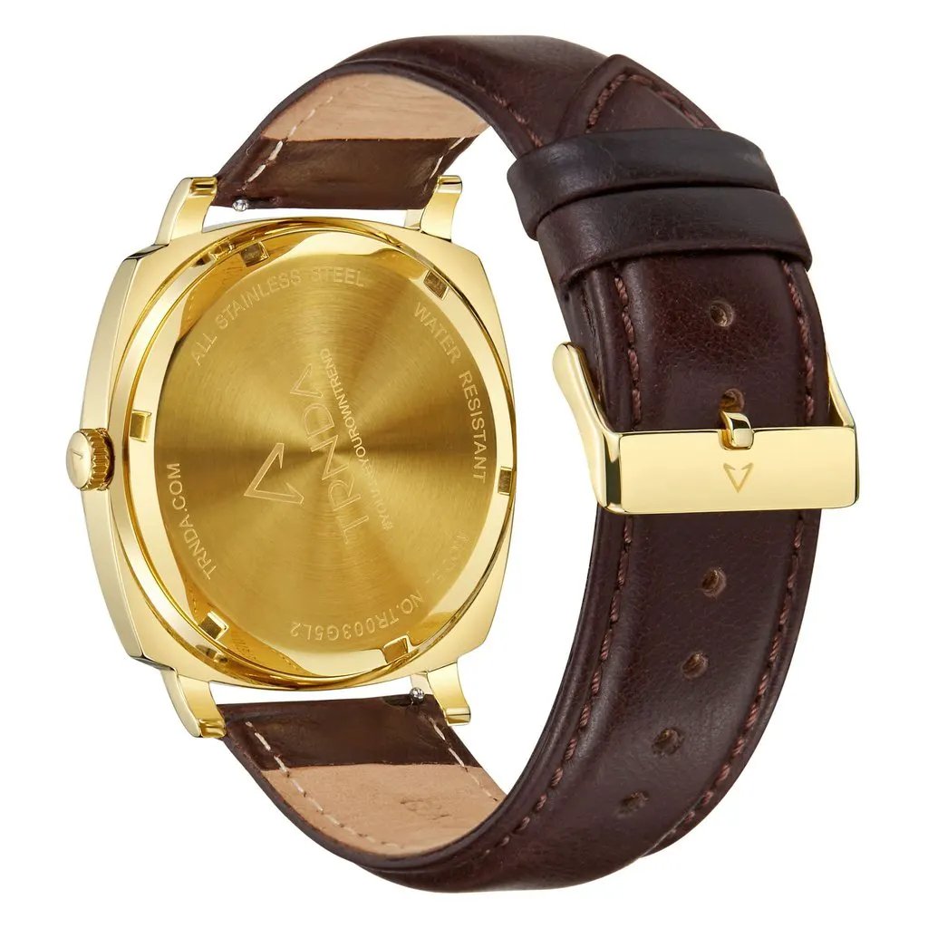 Trnda Men's Gold Stainless Steel Watch, Brown Leather | Trn-001 by TRNDA