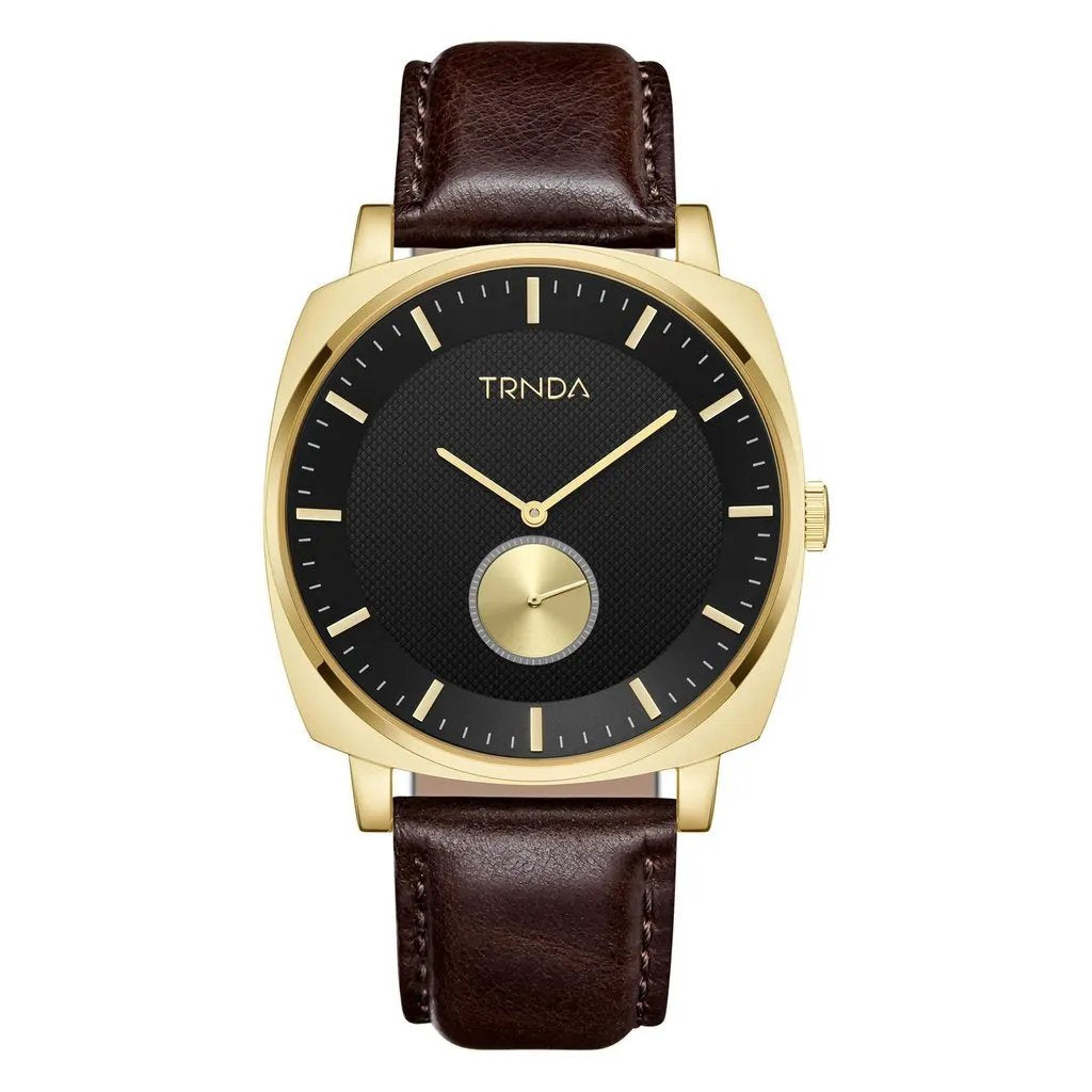 Trnda Men's Stainless Steel Gold Watch, Brown Leather | Trn45mbl by TRNDA
