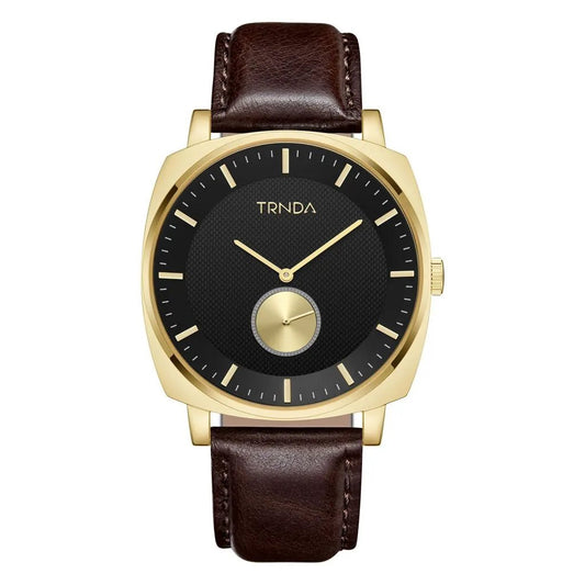Trnda Men's Stainless Steel Gold Watch, Brown Leather | Trn45mbl by TRNDA