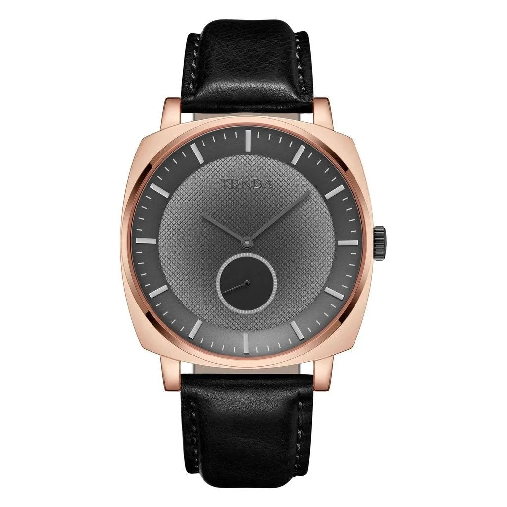 Trnda Men's Rose Gold Stainless Steel Watch, Black Leather | Trn045mm by TRNDA