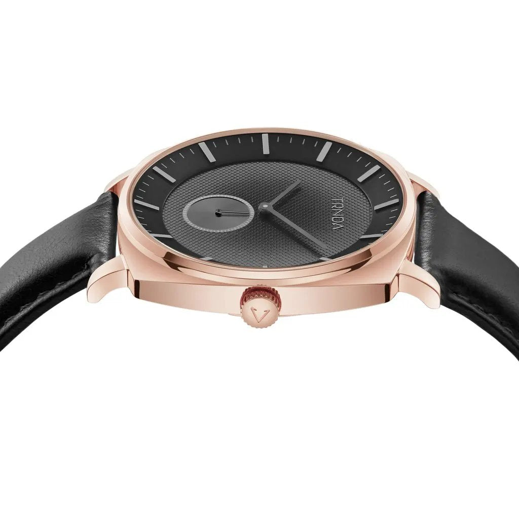 Trnda Men's Rose Gold Stainless Steel Watch, Black Leather | Trn045mm by TRNDA