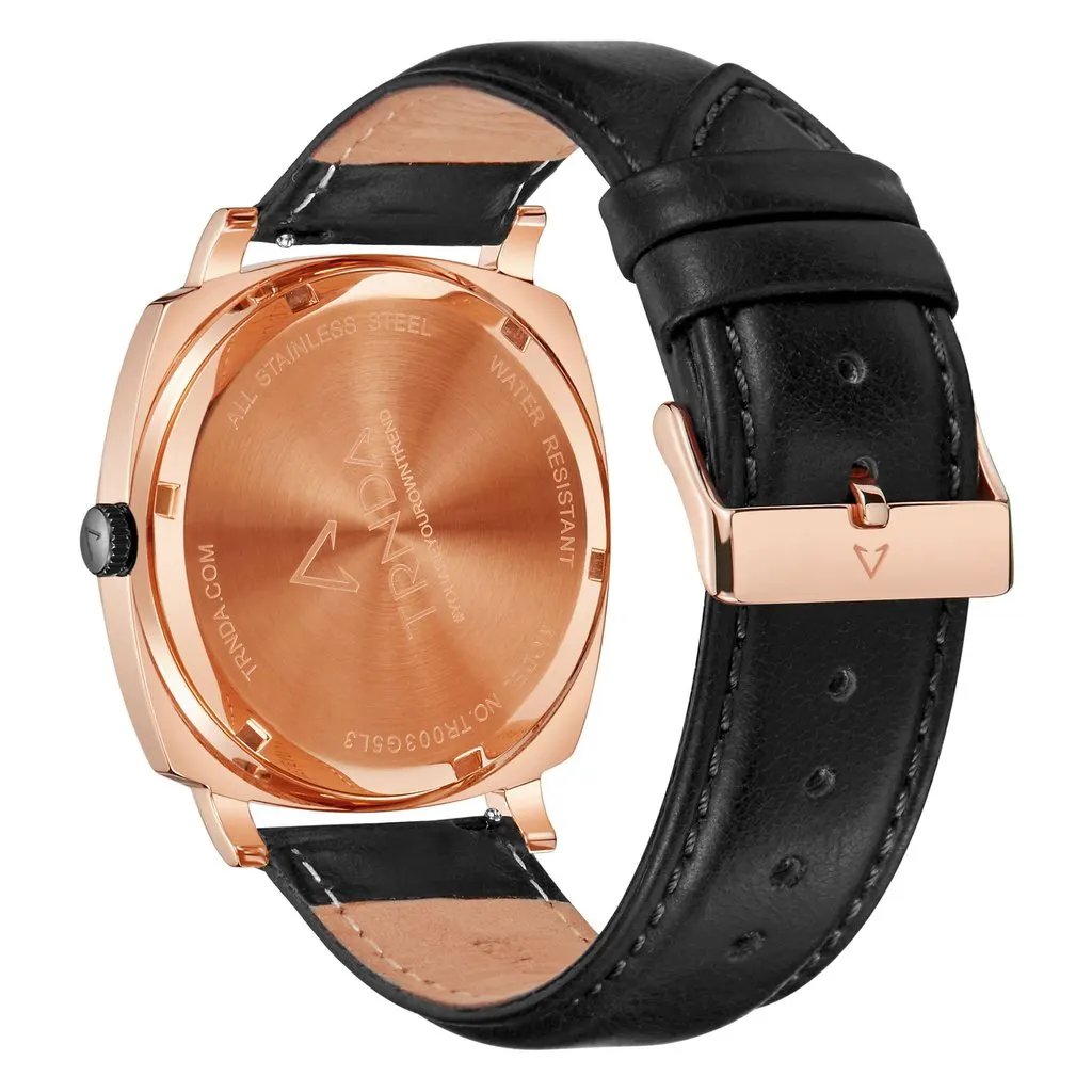 Trnda Men's Rose Gold Stainless Steel Watch, Black Leather | Trn045mm by TRNDA