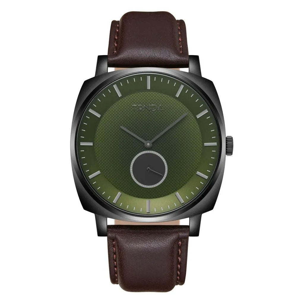 Trnda Men's Stainless Steel Black Watch, Brown Leather | Trn45bdg by TRNDA