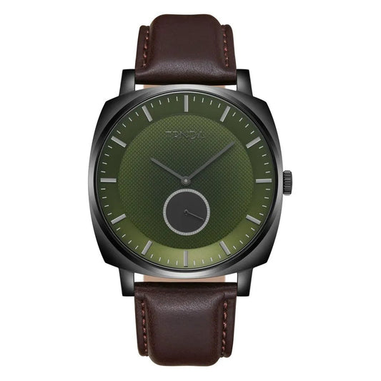 Trnda Men's Stainless Steel Black Watch, Brown Leather | Trn45bdg by TRNDA