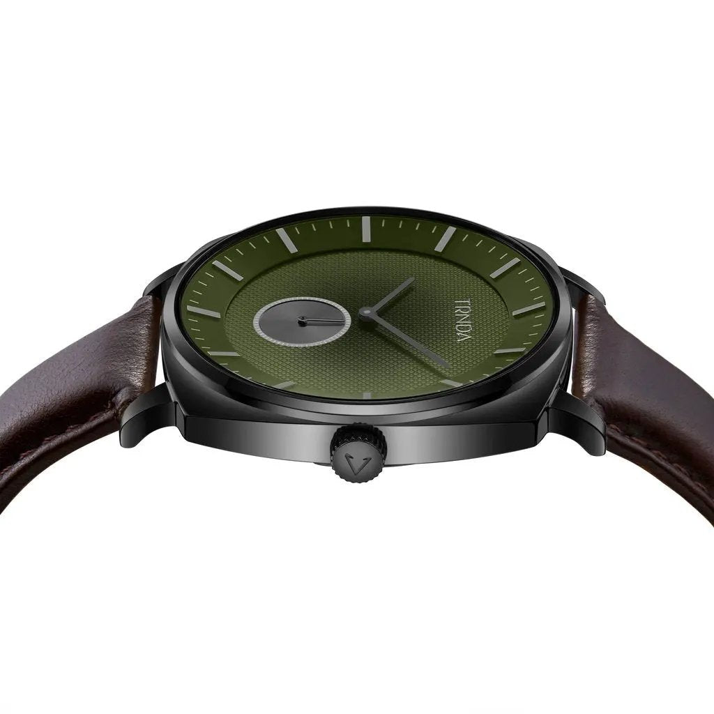 Trnda Men's Stainless Steel Black Watch, Brown Leather | Trn45bdg by TRNDA