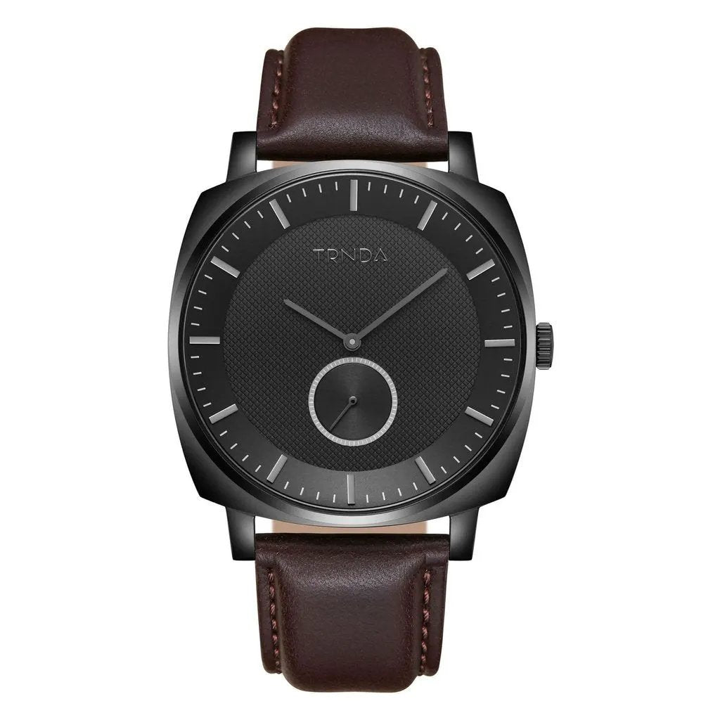 Trnda Men's Stainless Steel Black Watch, Brown Leather | Tr45bl by TRNDA