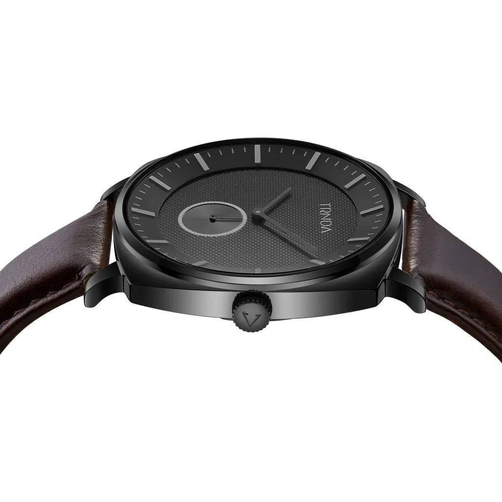 Trnda Men's Stainless Steel Black Watch, Brown Leather | Tr45bl by TRNDA
