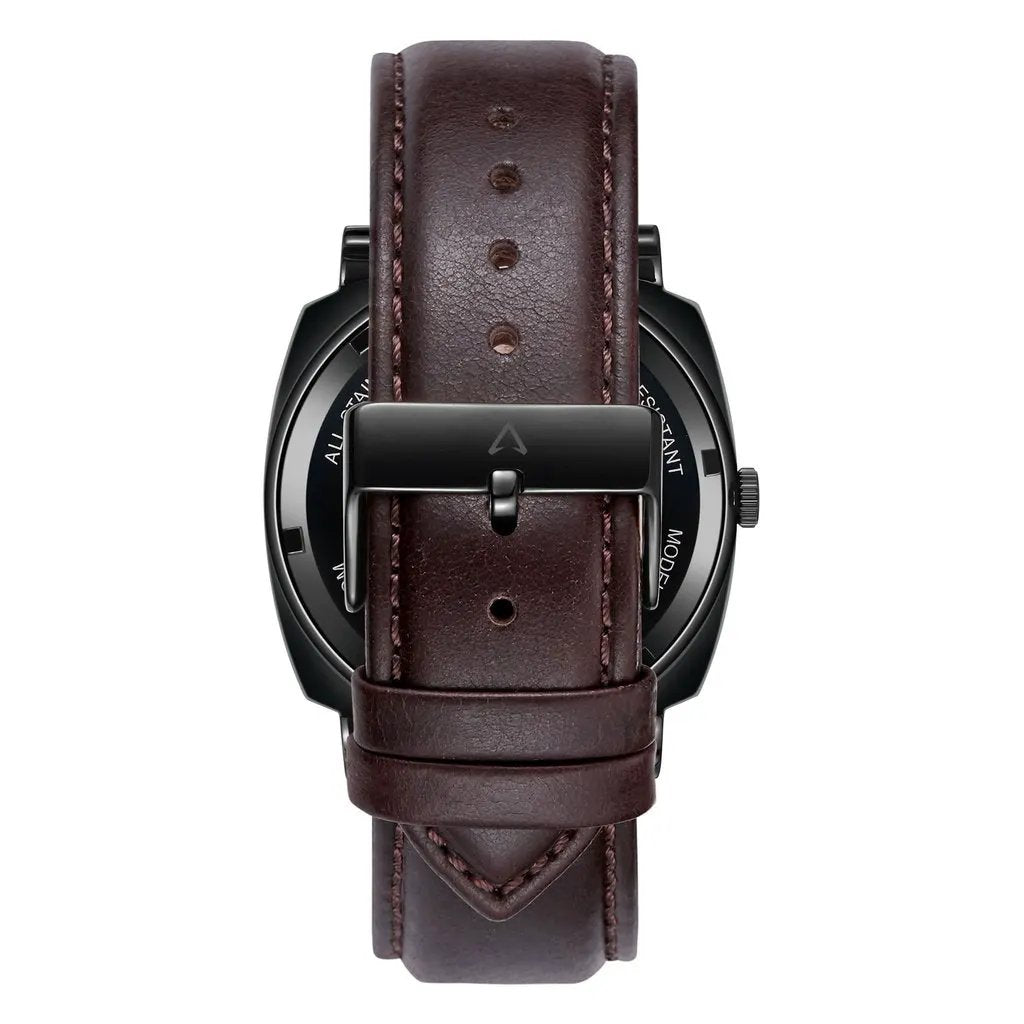 Trnda Men's Stainless Steel Black Watch, Brown Leather | Tr45bl by TRNDA