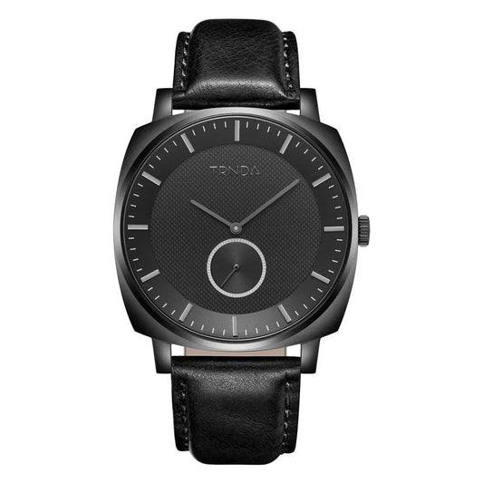 Trnda Men's Black Stainless Steel Watch, Leather Band | Trn45mm by TRNDA