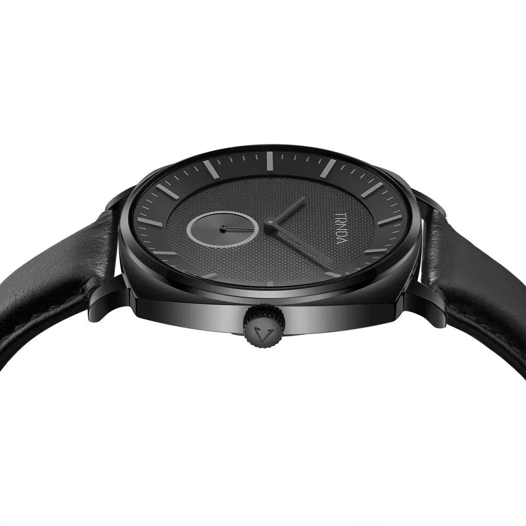 Trnda Men's Black Stainless Steel Watch, Leather Band | Trn45mm by TRNDA