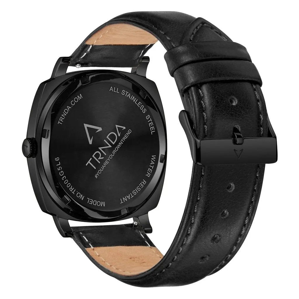 Trnda Men's Black Stainless Steel Watch, Leather Band | Trn45mm by TRNDA