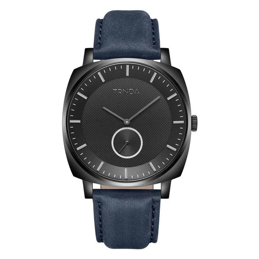 Trnda Men's Black Stainless Steel Watch, Blue Leather Band | Trndbk45 by TRNDA