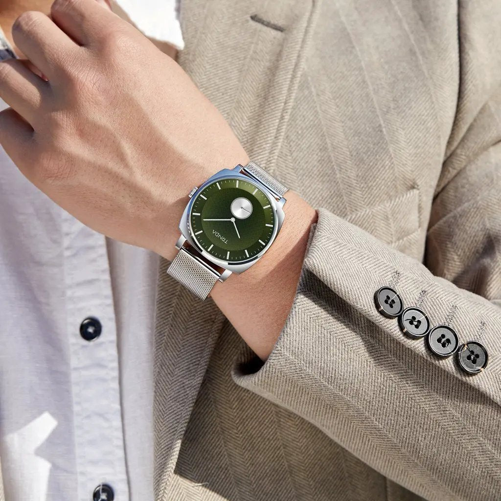 Trnda Men's Silver Stainless Steel Watch, Seaweed Green Dial | Trn45mm by TRNDA