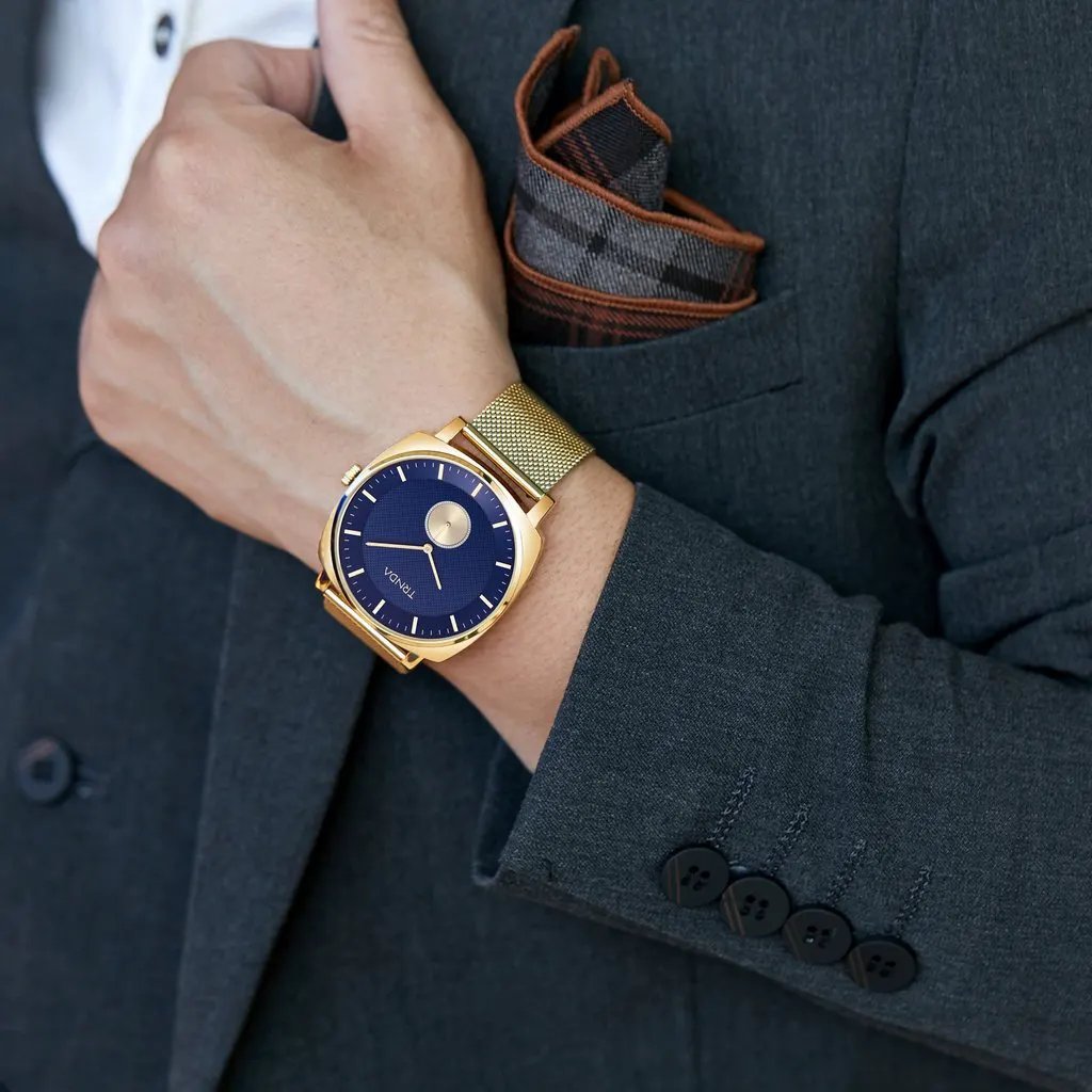 Trnda Men's Gold Stainless Steel Watch, Blue Dial | Trn-45mm-Gd by TRNDA