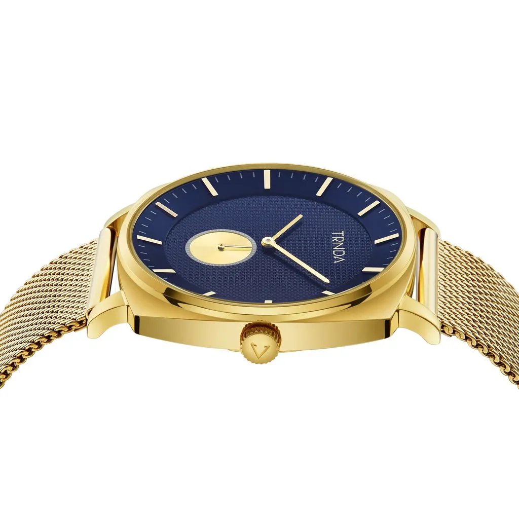Trnda Men's Gold Stainless Steel Watch, Blue Dial | Trn-45mm-Gd by TRNDA