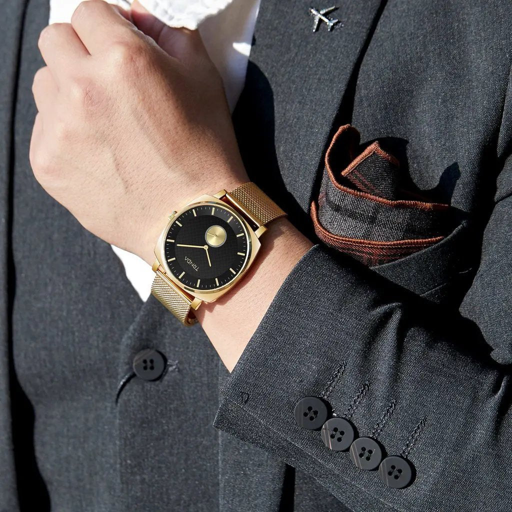 Trnda Men's Gold Stainless Steel Watch, Black Dial | Trn-Ss45g by TRNDA