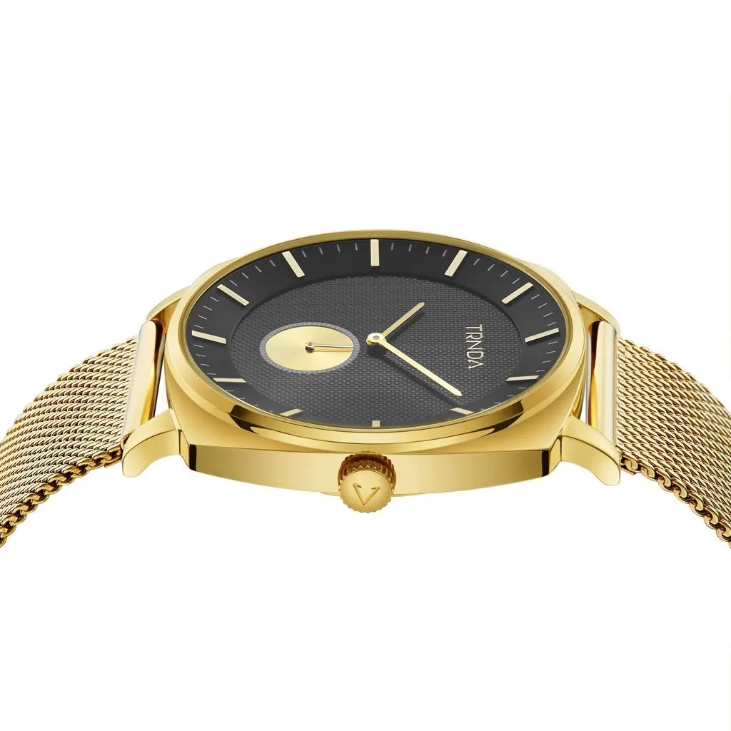 Trnda Men's Gold Stainless Steel Watch, Black Dial | Trn-Ss45g by TRNDA