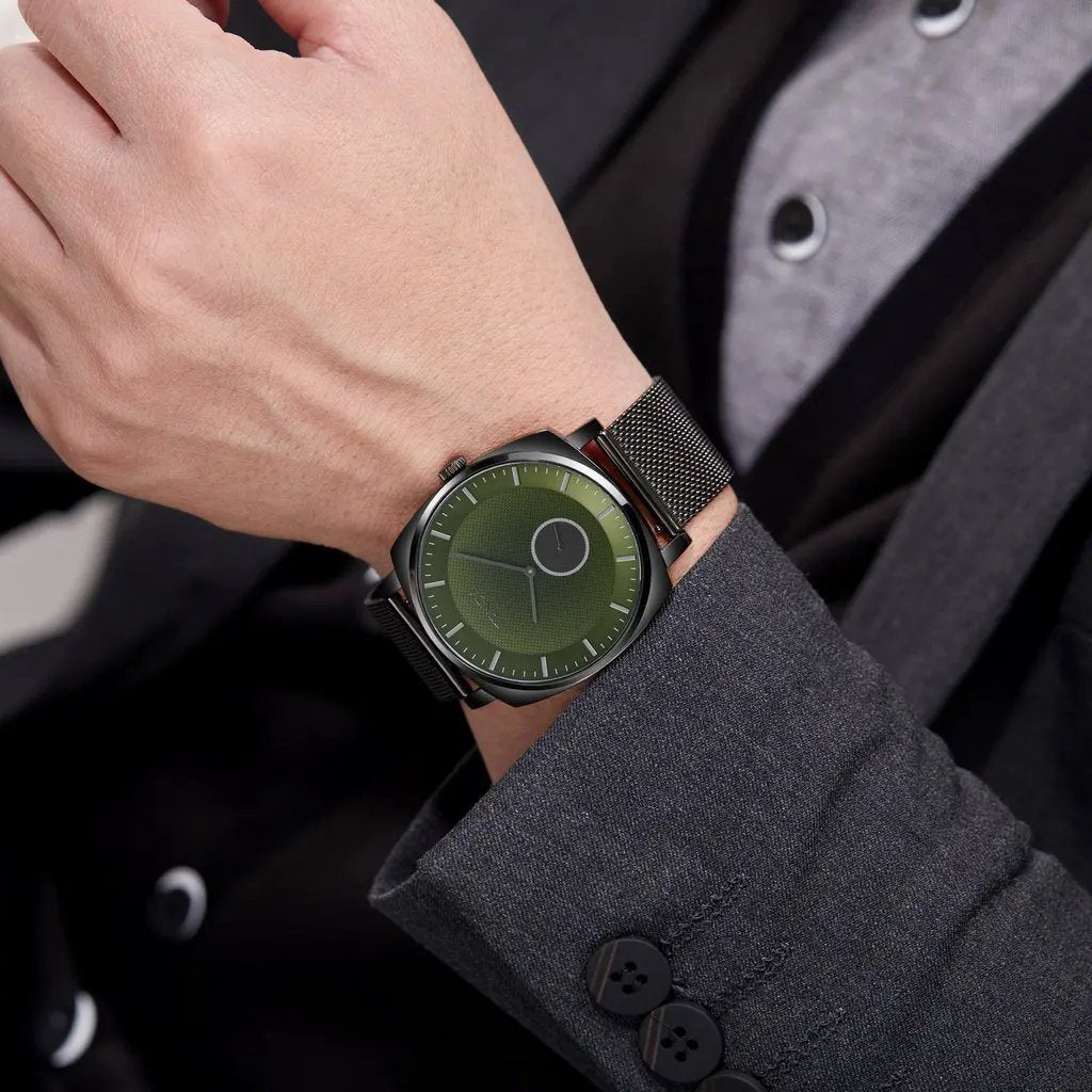 Trnda Men's Stainless Steel Black Watch, Seaweed Green Dial | Trn-045bm by TRNDA