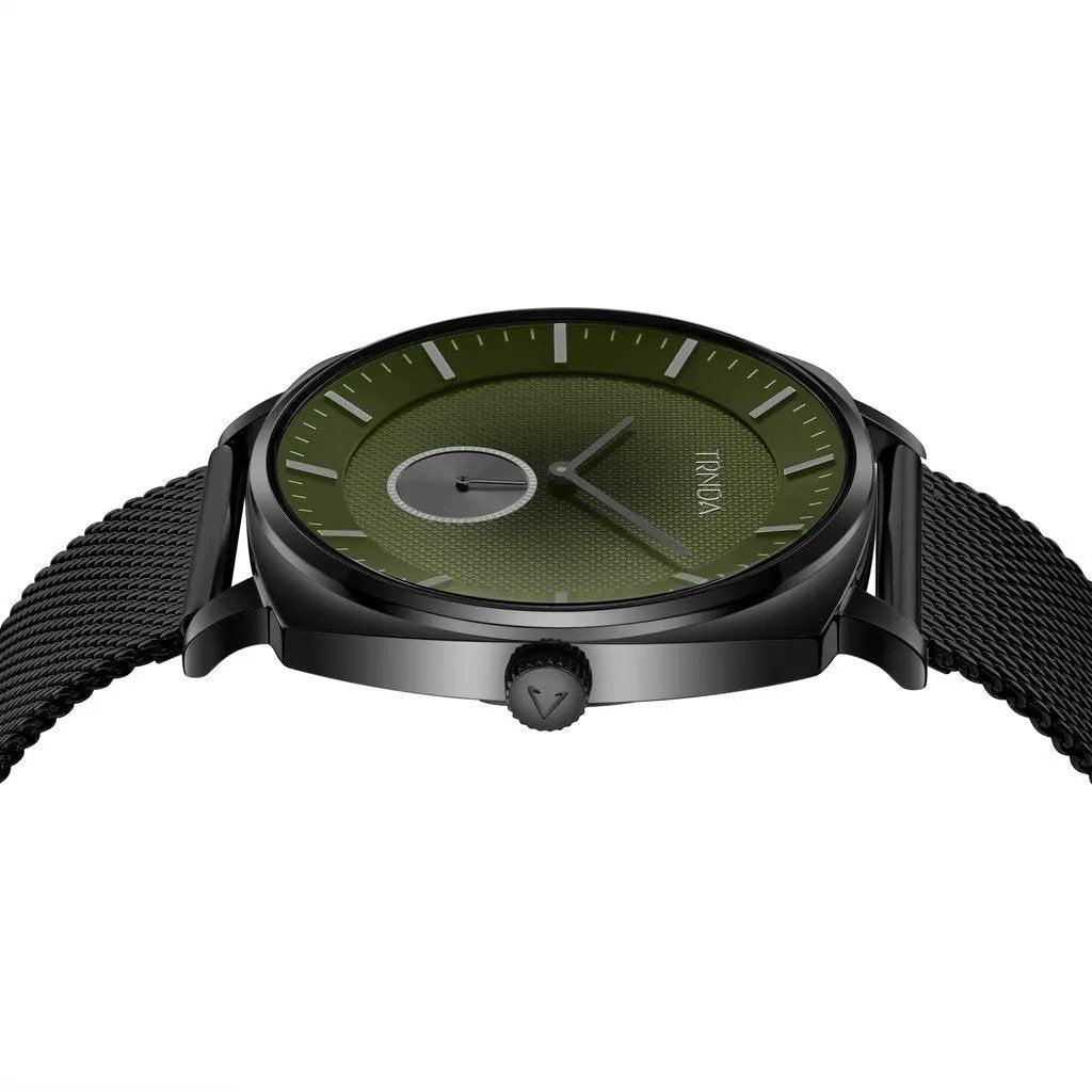 Trnda Men's Stainless Steel Black Watch, Seaweed Green Dial | Trn-045bm by TRNDA