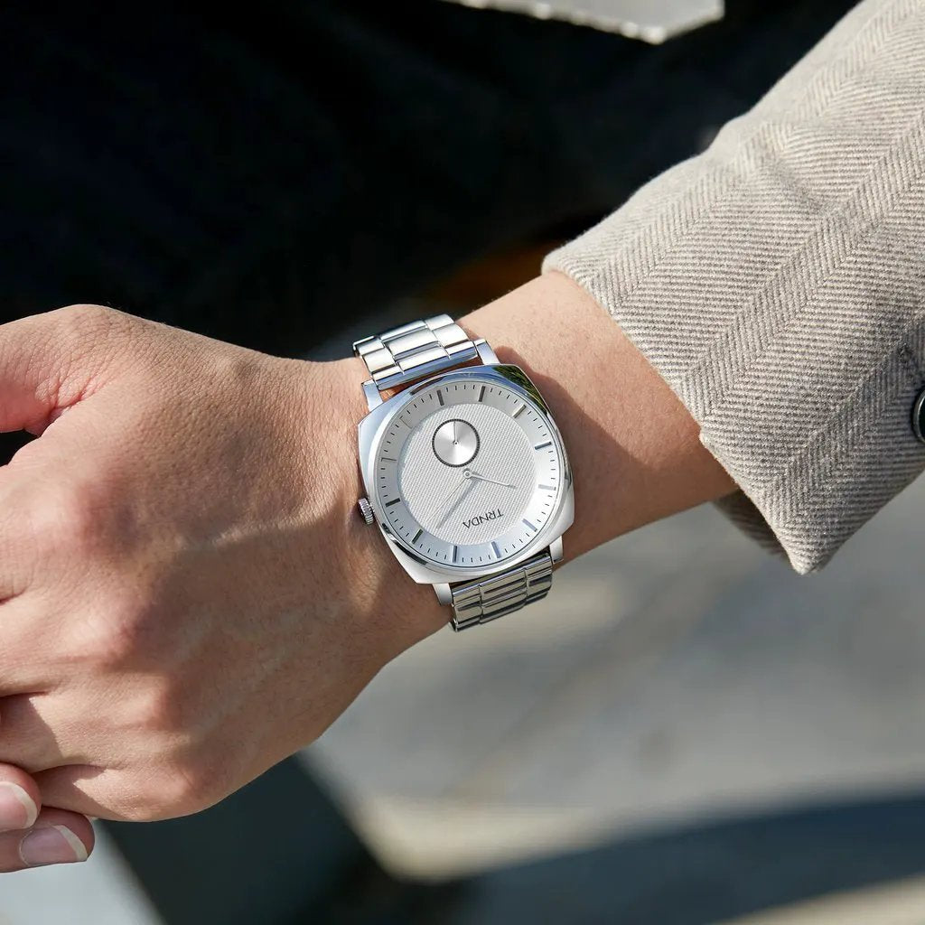 Trnda Men's Silver Stainless Steel Watch, Square Dial | Tr45ss by TRNDA