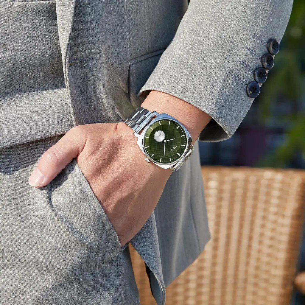 Trnda Men's Silver Stainless Steel Watch, Seaweed Green Dial | Trnda45mm by TRNDA
