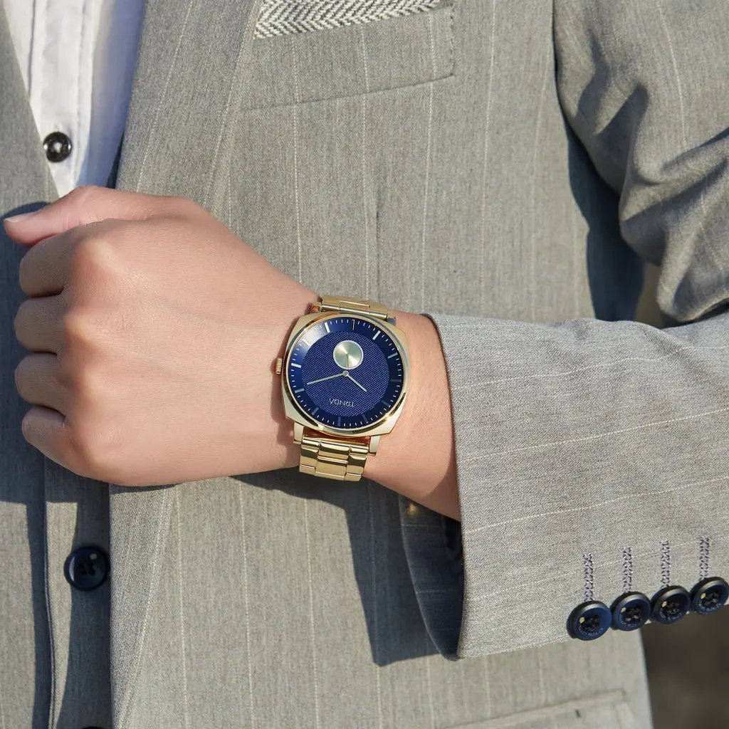 Trnda Men's Gold Stainless Steel Watch, Blue Dial | Tr45gdb by TRNDA