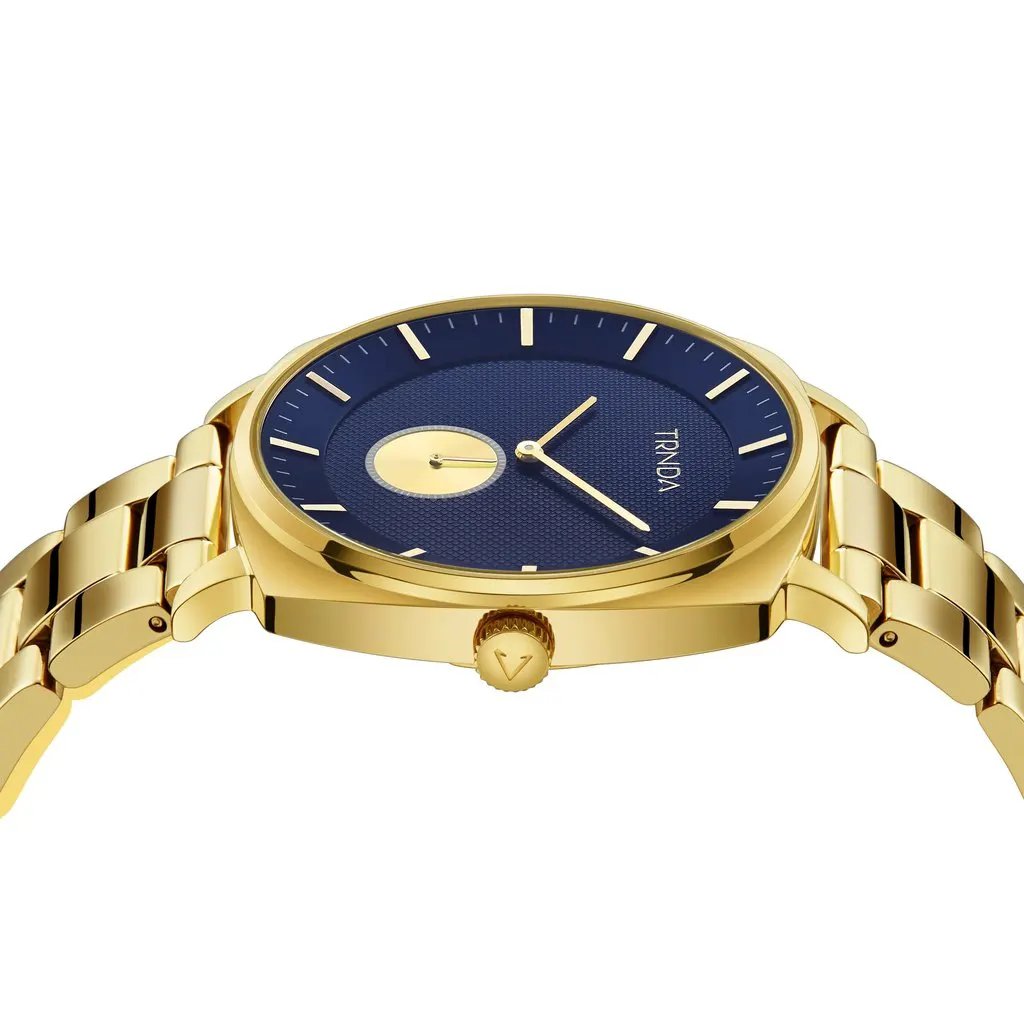 Trnda Men's Gold Stainless Steel Watch, Blue Dial | Tr45gdb by TRNDA