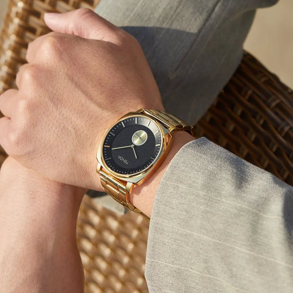 Trnda Men's Gold Stainless Steel Watch, Black Dial | Trnda-045 by TRNDA