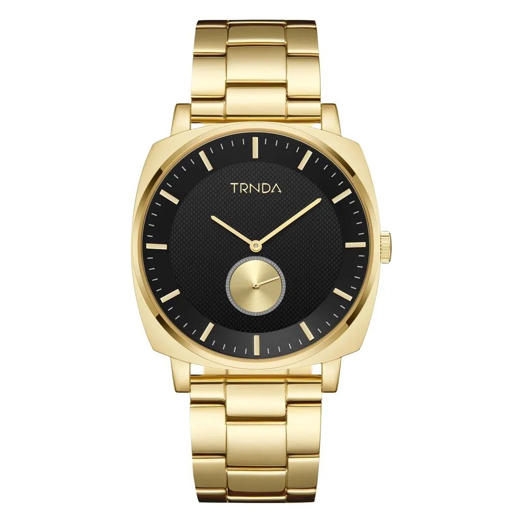 Trnda Men's Gold Stainless Steel Watch, Black Dial | Trnda-045 by TRNDA