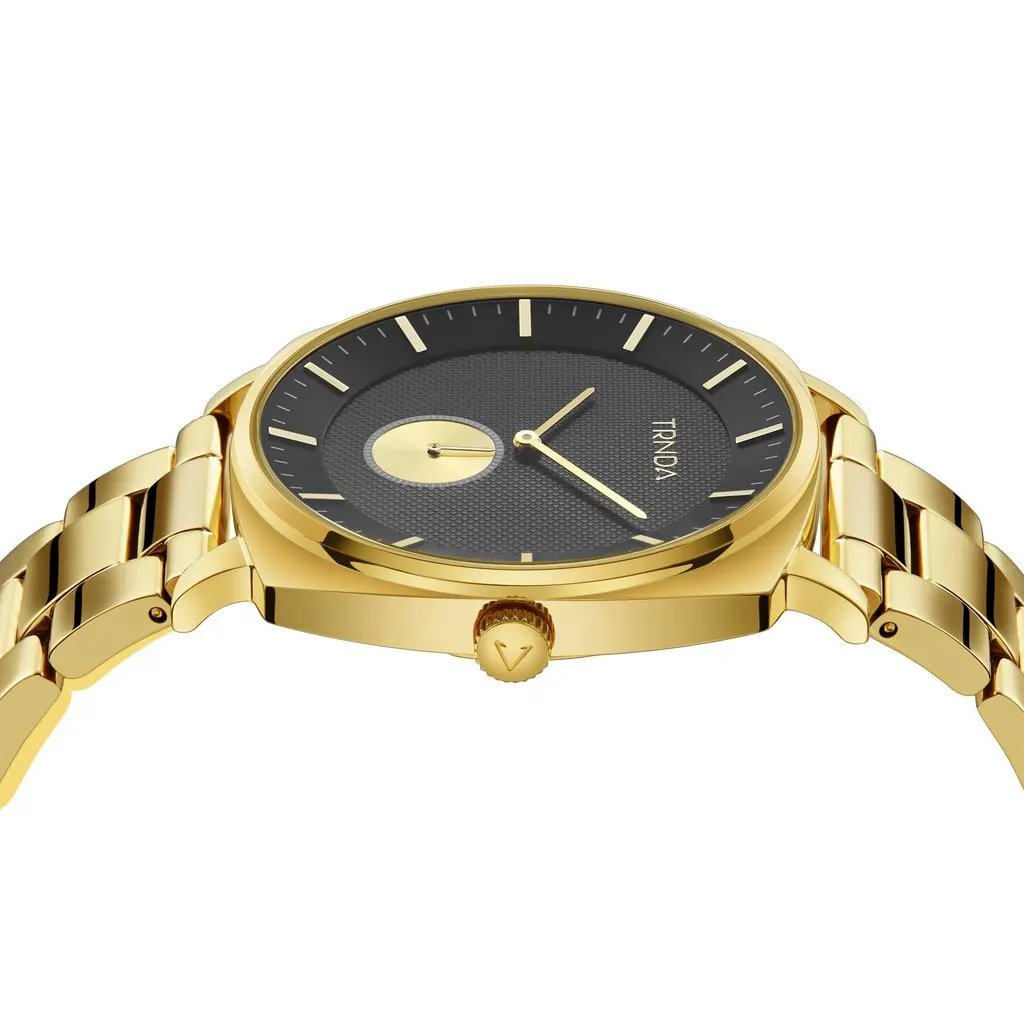 Trnda Men's Gold Stainless Steel Watch, Black Dial | Trnda-045 by TRNDA