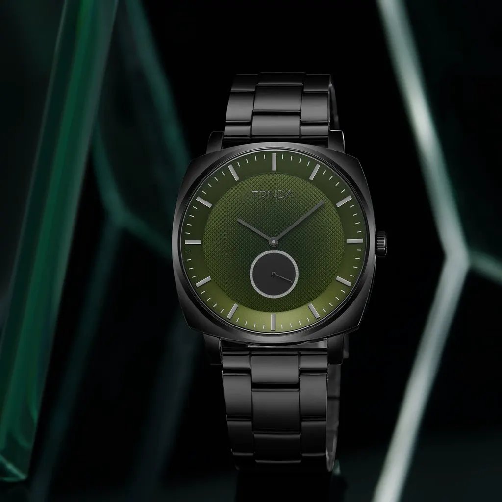 Trnda Men's Black Stainless Steel Watch, Seaweed Green Dial | Tr45b by TRNDA