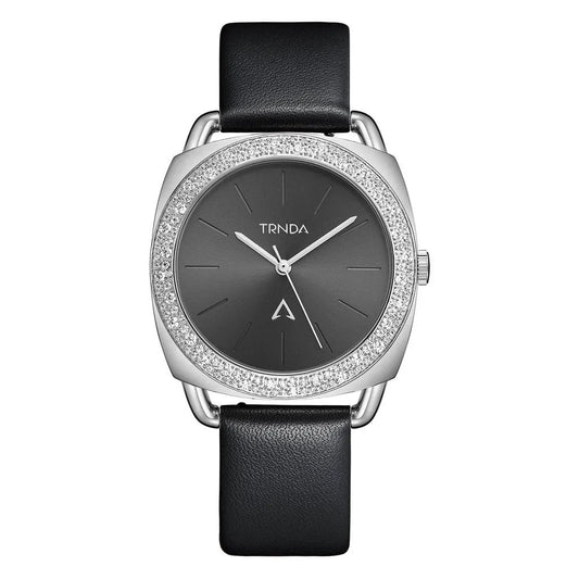 Trnda Women's Watch With Silver Stainless Steel Case And Black Leather Band by TRNDA